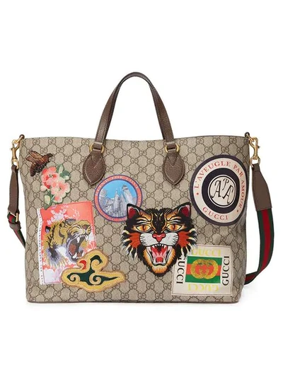 Shop Gucci Courrier Soft Gg Supreme Tote In Neutrals