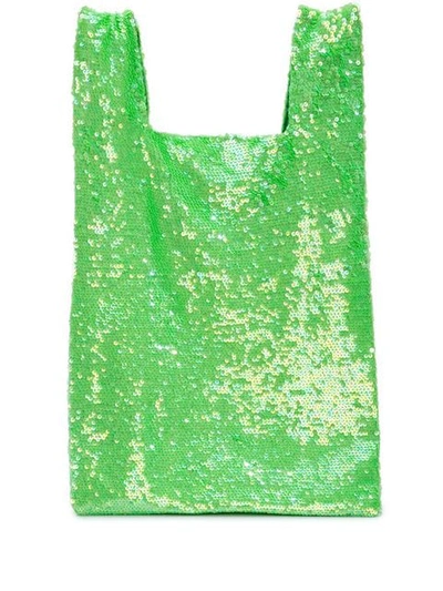 Shop Ashish Sequin Slouchy Tote In Green