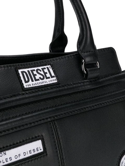 Shop Diesel Logo Patch Satchel Bag In Black