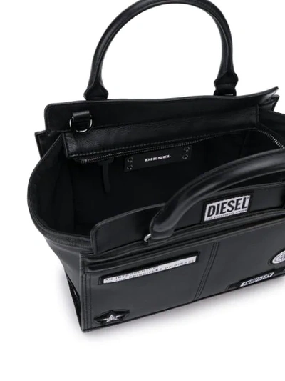 Shop Diesel Logo Patch Satchel Bag In Black