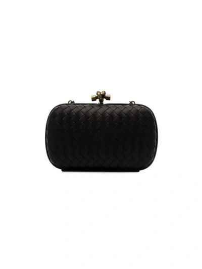 Shop Bottega Veneta Black Knot Detail Woven Leather Clutch Bag