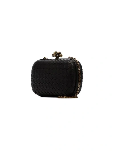 Shop Bottega Veneta Black Knot Detail Woven Leather Clutch Bag