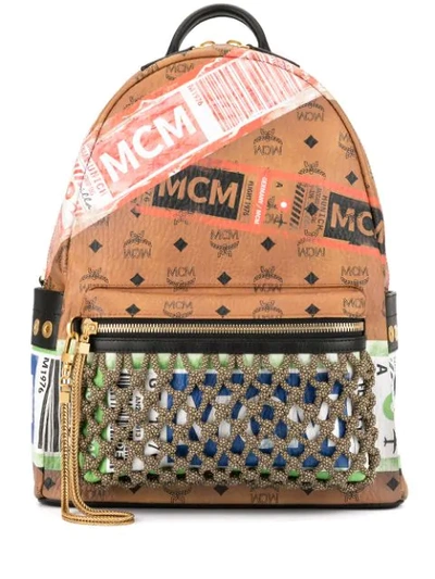 Shop Mcm Flight Print Backpack - Brown