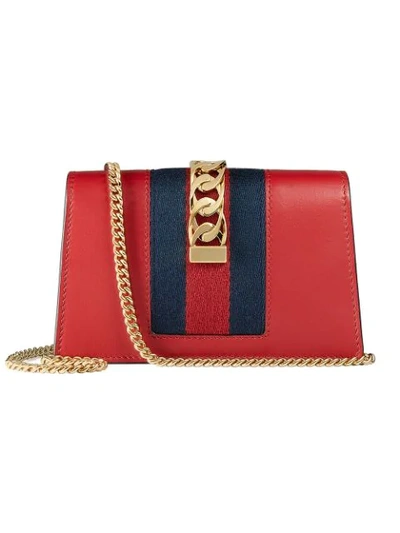 Shop Gucci Sylvie Leather Mini Chain Bag In Red