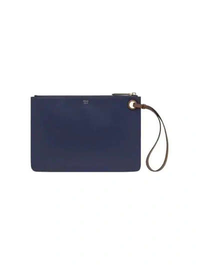 Shop Fendi Mania Medium Flat Clutch In Blue