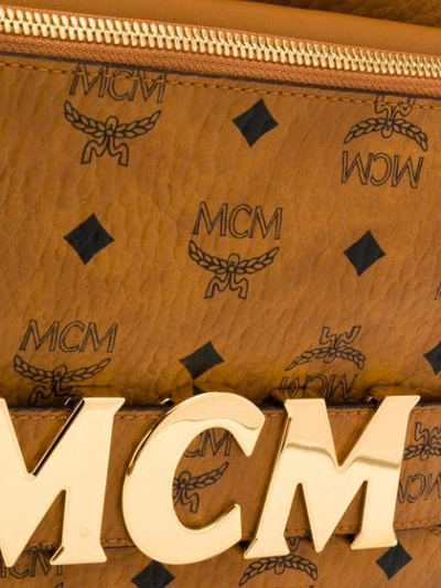Shop Mcm Printed Logo Backpack In Brown