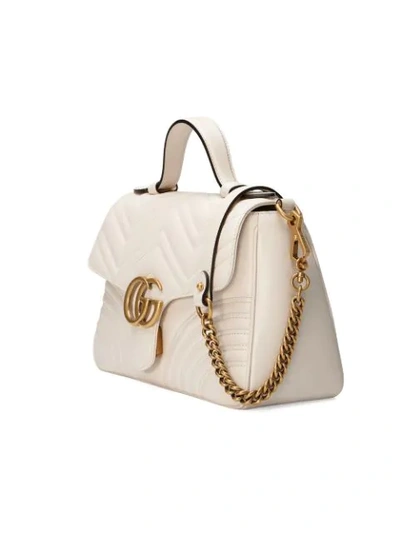 Shop Gucci Small Gg Marmont Top Handle Bag In White