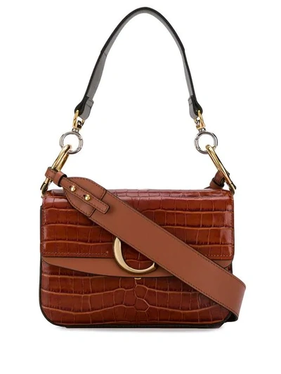 Shop Chloé Small C Double Carry Bag In Brown