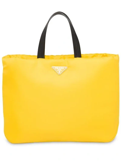Shop Prada Padded Nylon Medium Tote Bag In Yellow