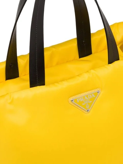 Shop Prada Padded Nylon Medium Tote Bag In Yellow