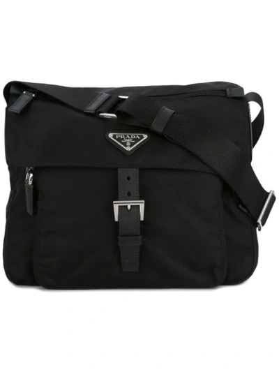 Shop Prada Logo Plaque Crossbody Bag In Black