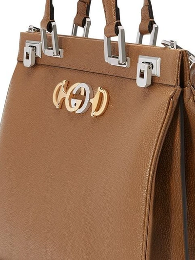 Shop Gucci Zumi Grainy Leather Medium Top Handle Bag In Brown