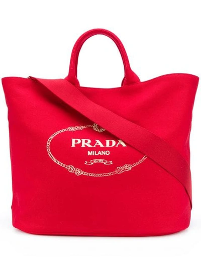 Shop Prada Oversized Tote In Red