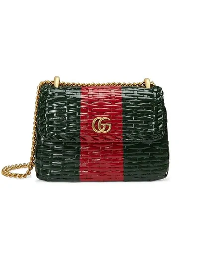 Shop Gucci Web Wicker Mini Shoulder Bag In Green