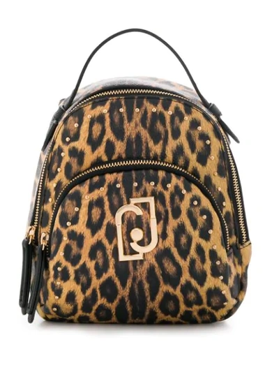 Shop Liu •jo Mini Leopard Print Backpack In Neutrals