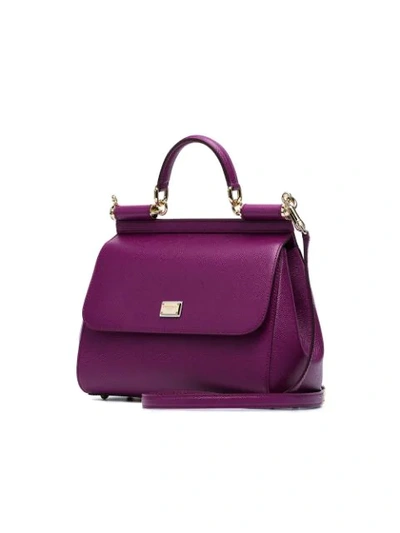 purple sicily medium leather tote bag
