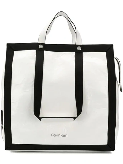 Shop Calvin Klein Large Logo Tote Bag In White