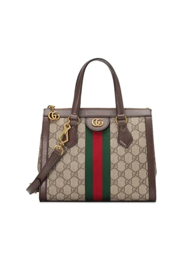 Shop Gucci Small Ophidia Tote Bag In Neutrals