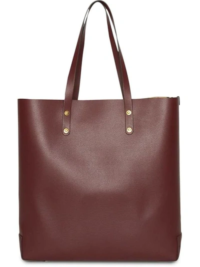 Shop Burberry Embossed Crest Leather Tote In Burgundy