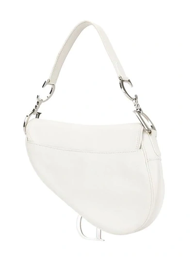 Pre-owned Dior  Embroidered Saddle Bag In White