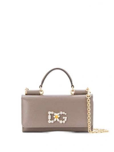 Shop Dolce & Gabbana Mini Sicily Shoulder Bag In Grey