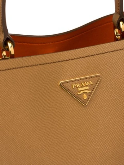 Shop Prada Double Saffiano Leather Bag In Brown
