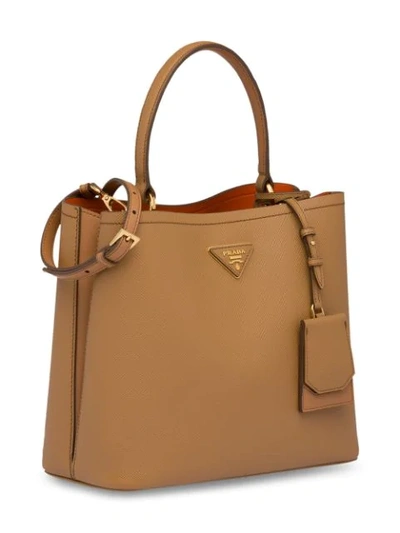 Shop Prada Double Saffiano Leather Bag In Brown