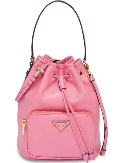 Shop Prada Logo Bucket Bag In F0638 Begonia Pink