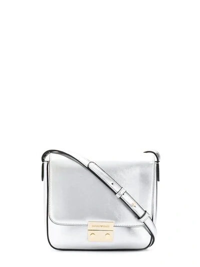 Shop Emporio Armani Brand Crossbody Bag - Silver