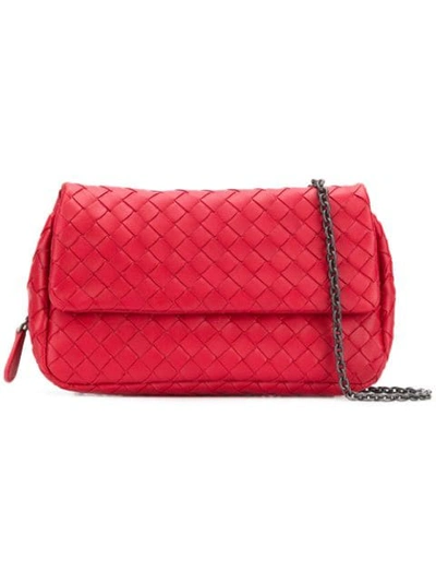Shop Bottega Veneta Intrecciato Crossbody Bag In Red