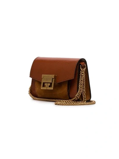 Shop Givenchy Brown Logo Clasp-front Leather And Suede Mini Bag
