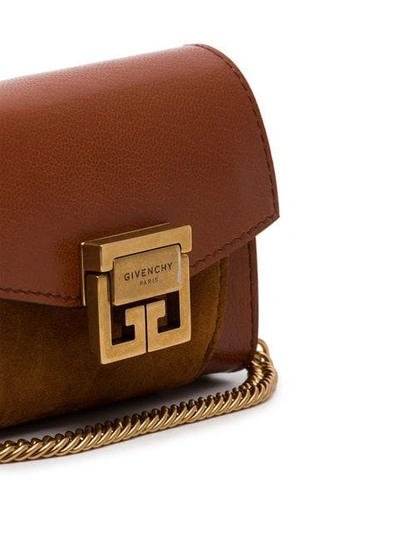 Shop Givenchy Brown Logo Clasp-front Leather And Suede Mini Bag