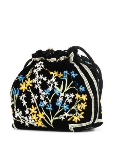 Shop Etro Embroidered Mini Bucket Bag In Black