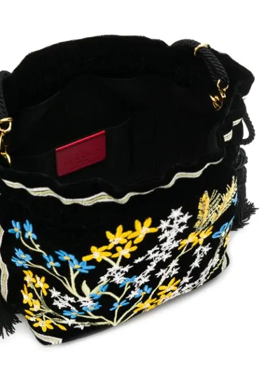Shop Etro Embroidered Mini Bucket Bag In Black