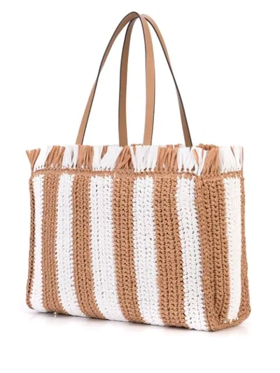 Shop Kate Spade Striped Straw Large Tote In Brown