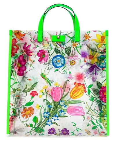 Shop Gucci Flora Print Tote Bag In Green