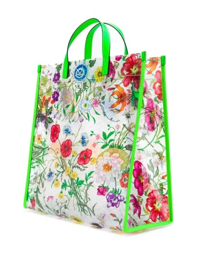 Shop Gucci Flora Print Tote Bag In Green