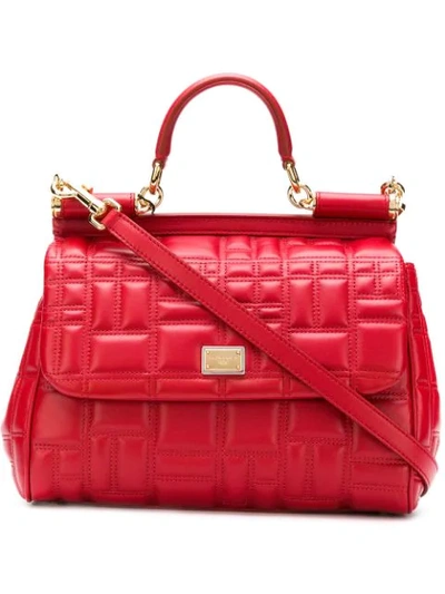 Shop Dolce & Gabbana Medium Sicily Quilted Handbag - Red