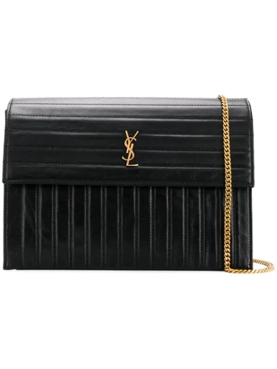 Shop Saint Laurent Victoire Quilted Leather Crossbody Bag In Black