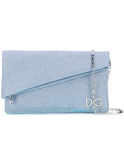 Shop Dolce & Gabbana Foldover Logo Clutch Bag - Blue