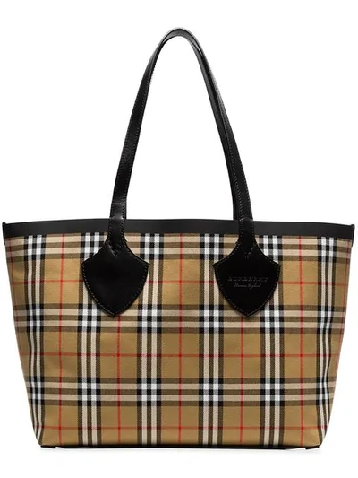 Shop Burberry Nude The Medium Giant Vintage Check Reversible Tote In Neutrals