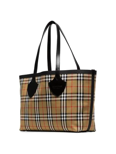 Shop Burberry Nude The Medium Giant Vintage Check Reversible Tote In Neutrals