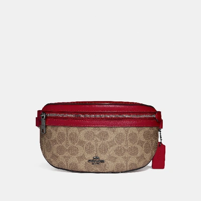 Shop Coach Belt Bag In Signature Canvas - Women's In Pewter/tan Red Apple