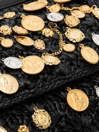 Shop Dolce & Gabbana Black Sicily Charm-embellished Raffia Shoulder Bag