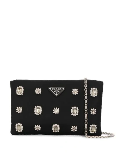 Shop Prada Crystal Embellished Clutch - Black