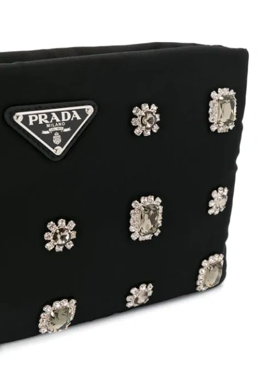 Shop Prada Crystal Embellished Clutch - Black