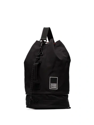Shop Ganni Triple-strap Drawstring Backpack In Black