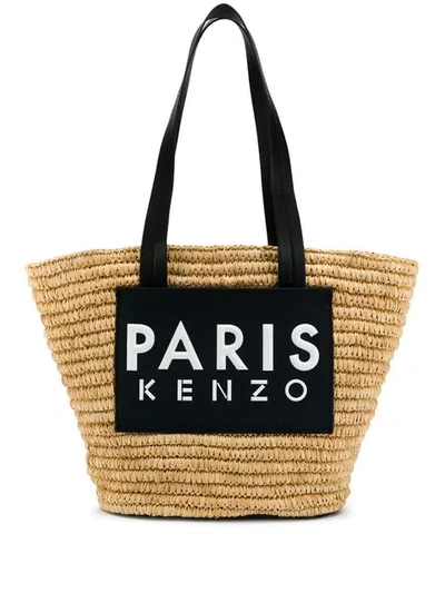 Shop Kenzo Logo Straw Tote In Black
