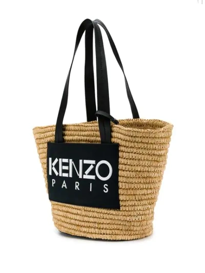 Shop Kenzo Logo Straw Tote In Black