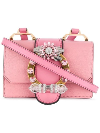 Shop Miu Miu Crystal-embellished Shoulder Bag In Pink